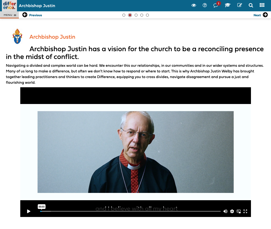 Screenshot from course with Video of Archbishop Justin