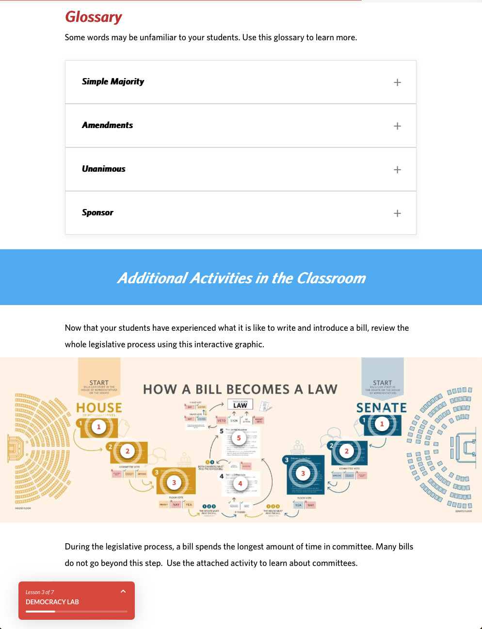 Democracy Lab Teacher Virtual Resource - Pass a Bill Glossary and Pre-Visit Activity